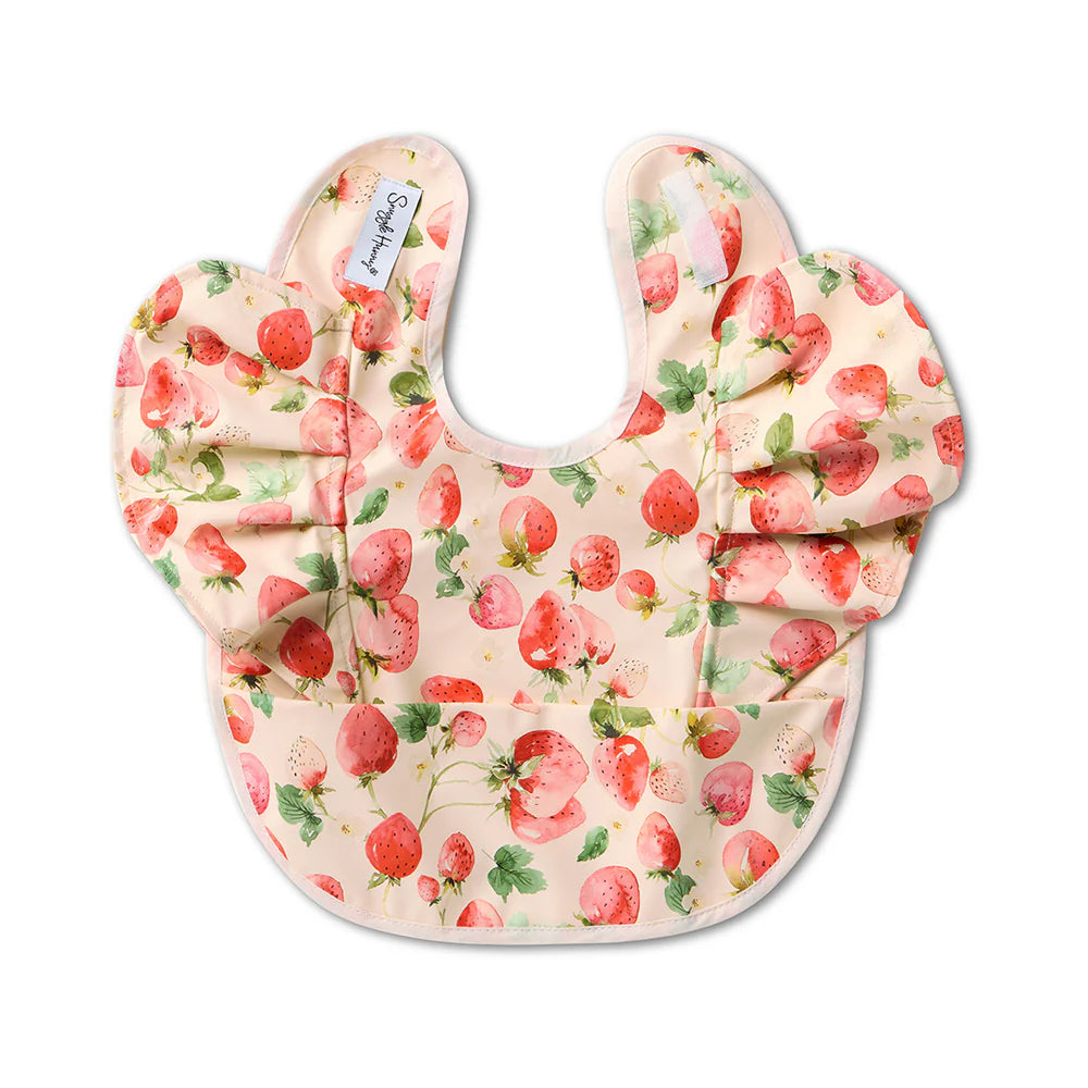 Strawberry Waterproof Frill Bib Spotty Dot Baby