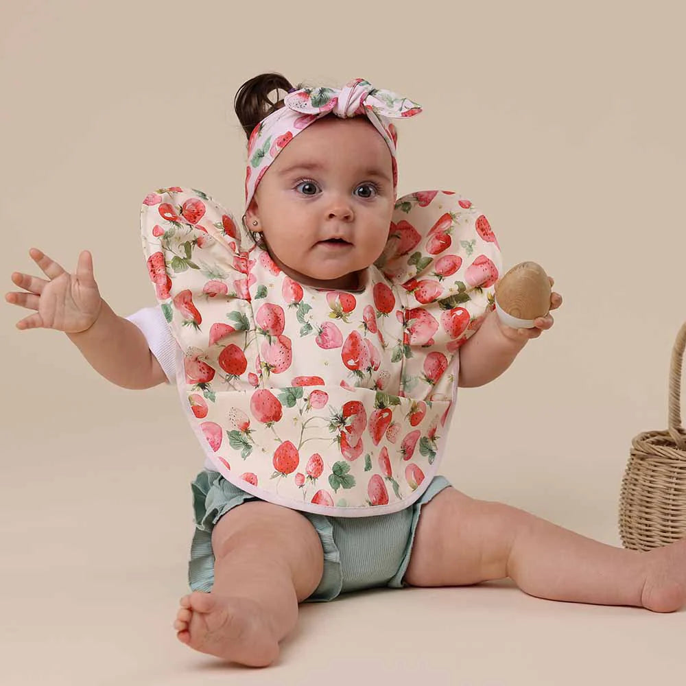 Strawberry Waterproof Frill Bib Spotty Dot Baby