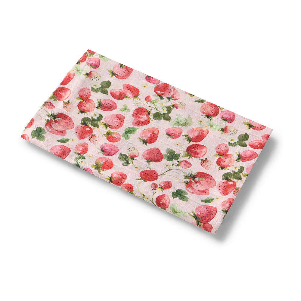 Strawberry muslin swaddle wrap organic Spotty Dot Baby