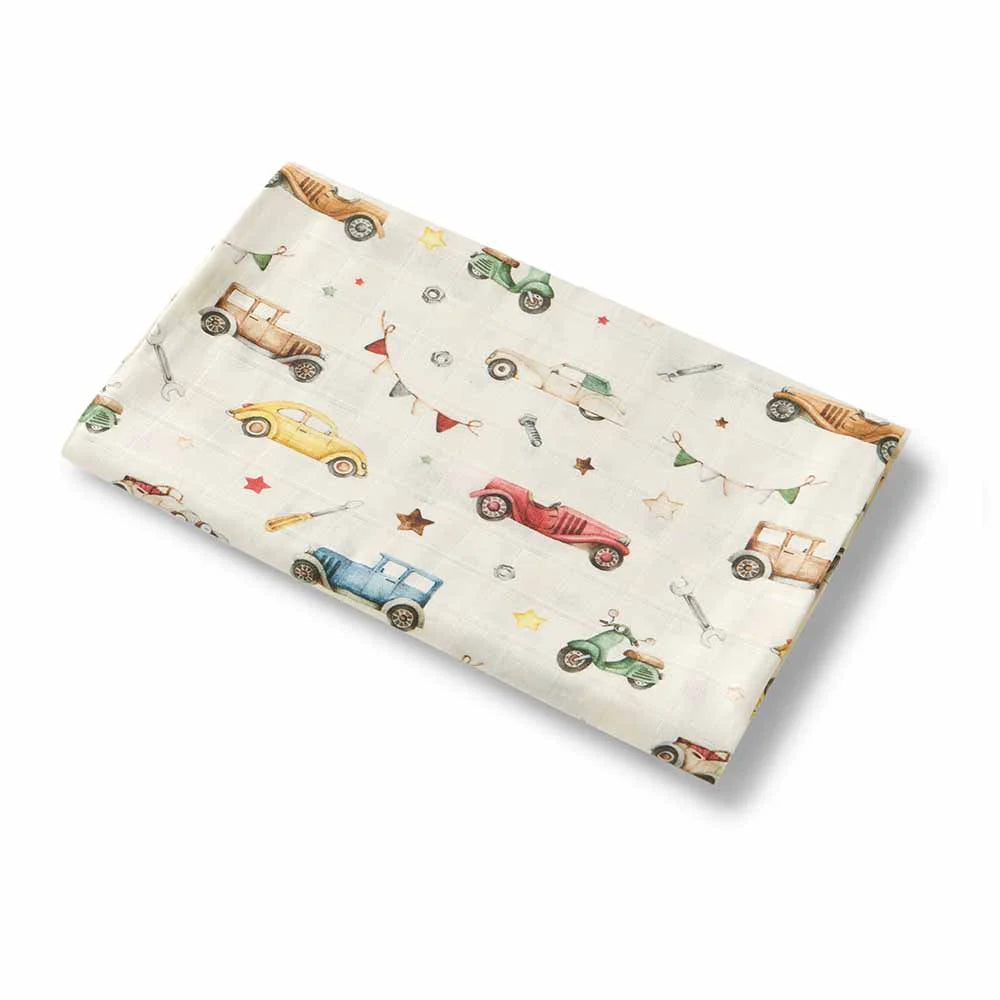 Vintage Cars Muslin Organic Wrap Spotty Dot Baby