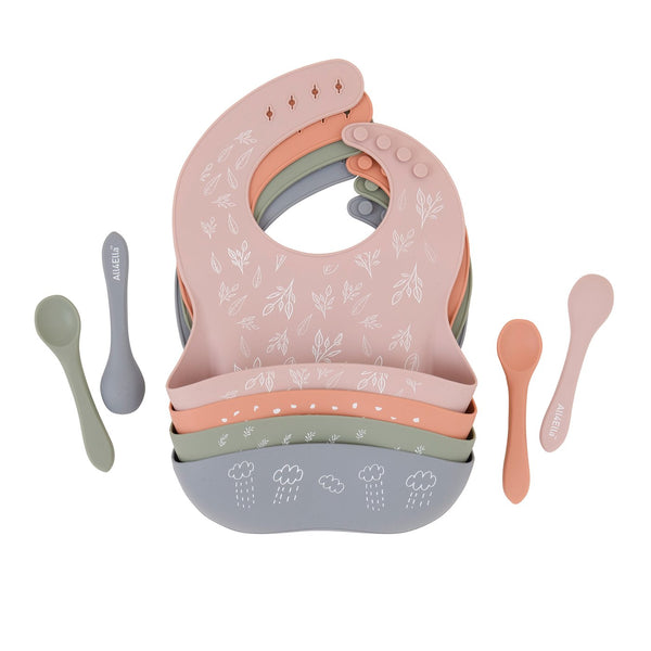  Printed Silicone Bibs with Spoon set - Spotty Dot AU