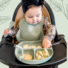 Load image into Gallery viewer, Olive Silicone Divider Plate &amp; Bib set - Spotty Dot AU 

