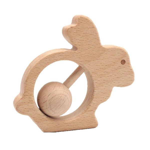 Wooden Bunny Teether Rattle - Spotty Dot AU