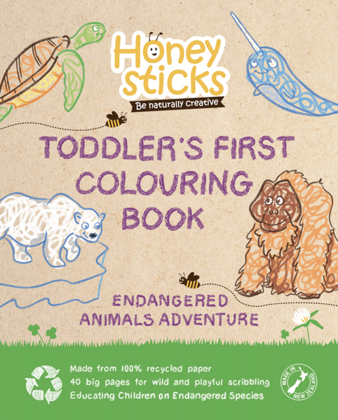 HoneySticks - Toddlers First Colouring Book - Endangered Animals Adventure