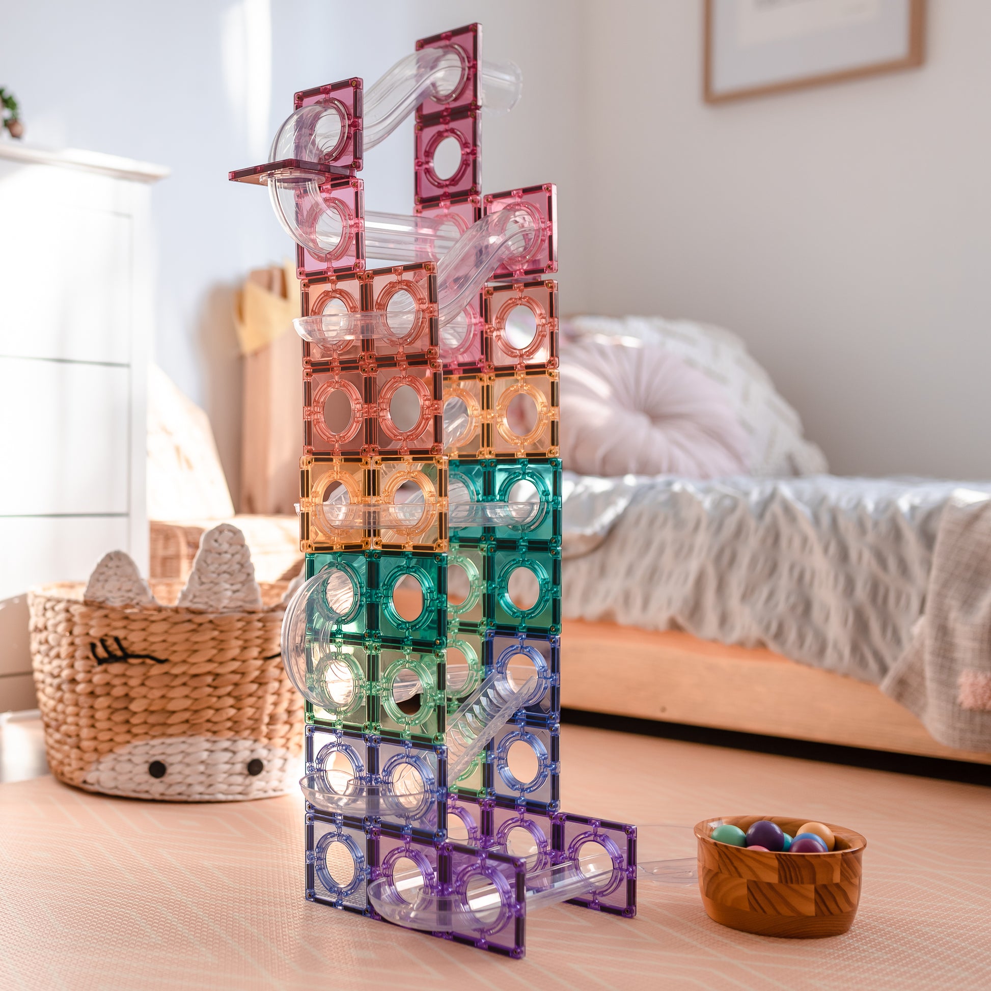 Connetix Magnetic Tiles - 106 piece Pastel Ball Run 