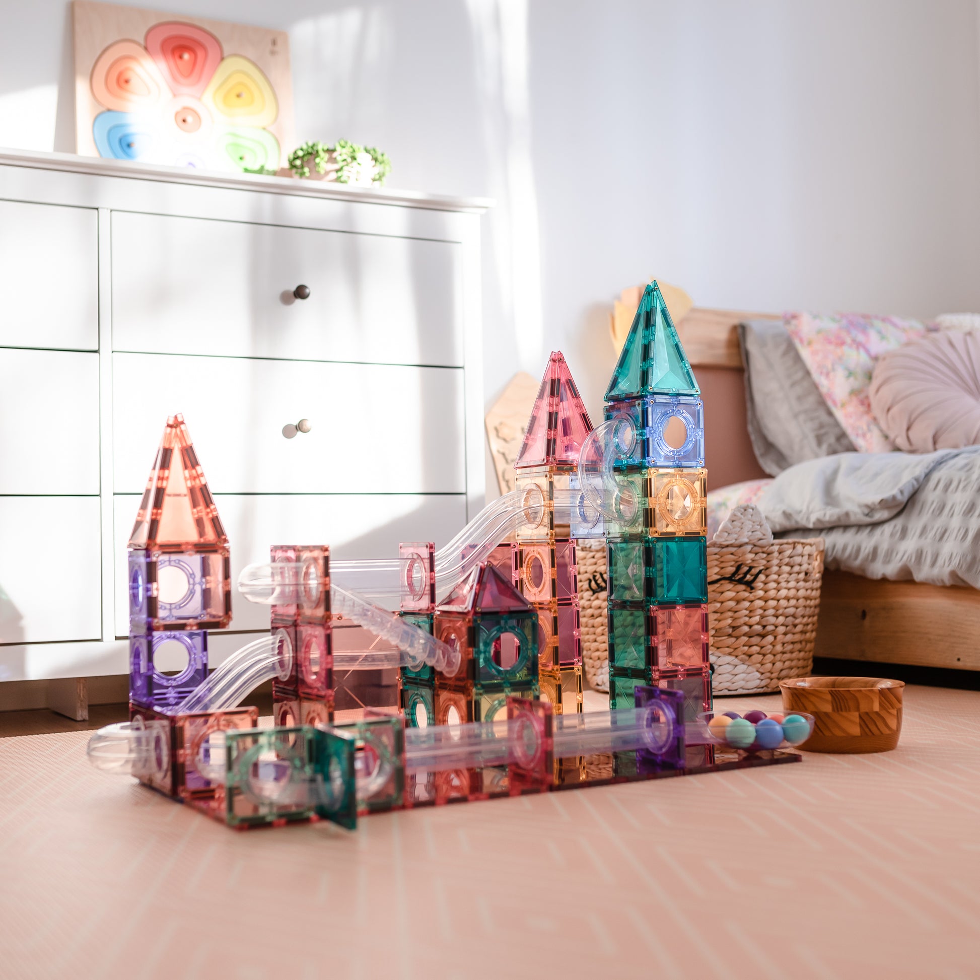Connetix Magnetic Tiles - 106 piece Pastel Ball Run 