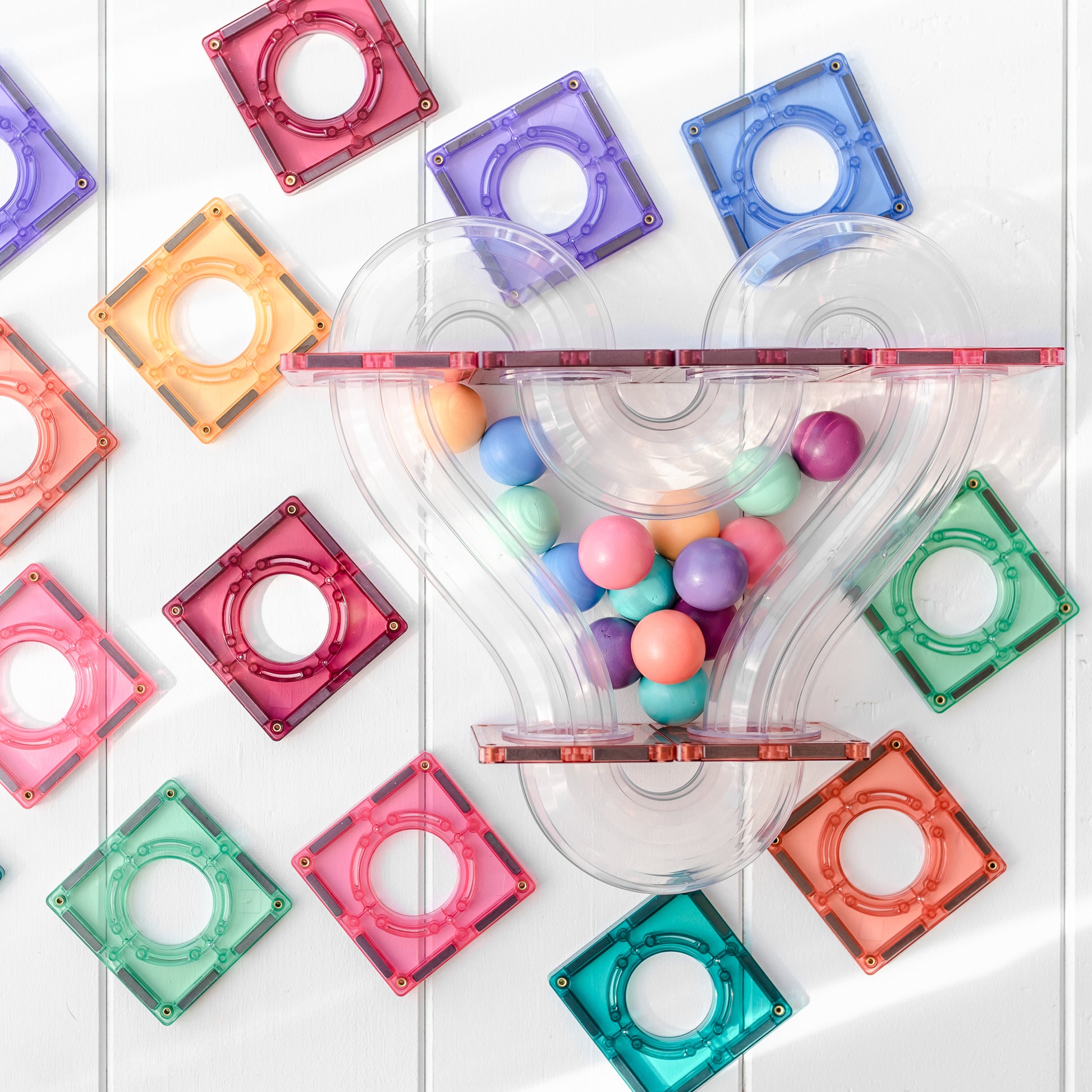 Connetix Magnetic Tiles - 106 piece Pastel Ball Run 